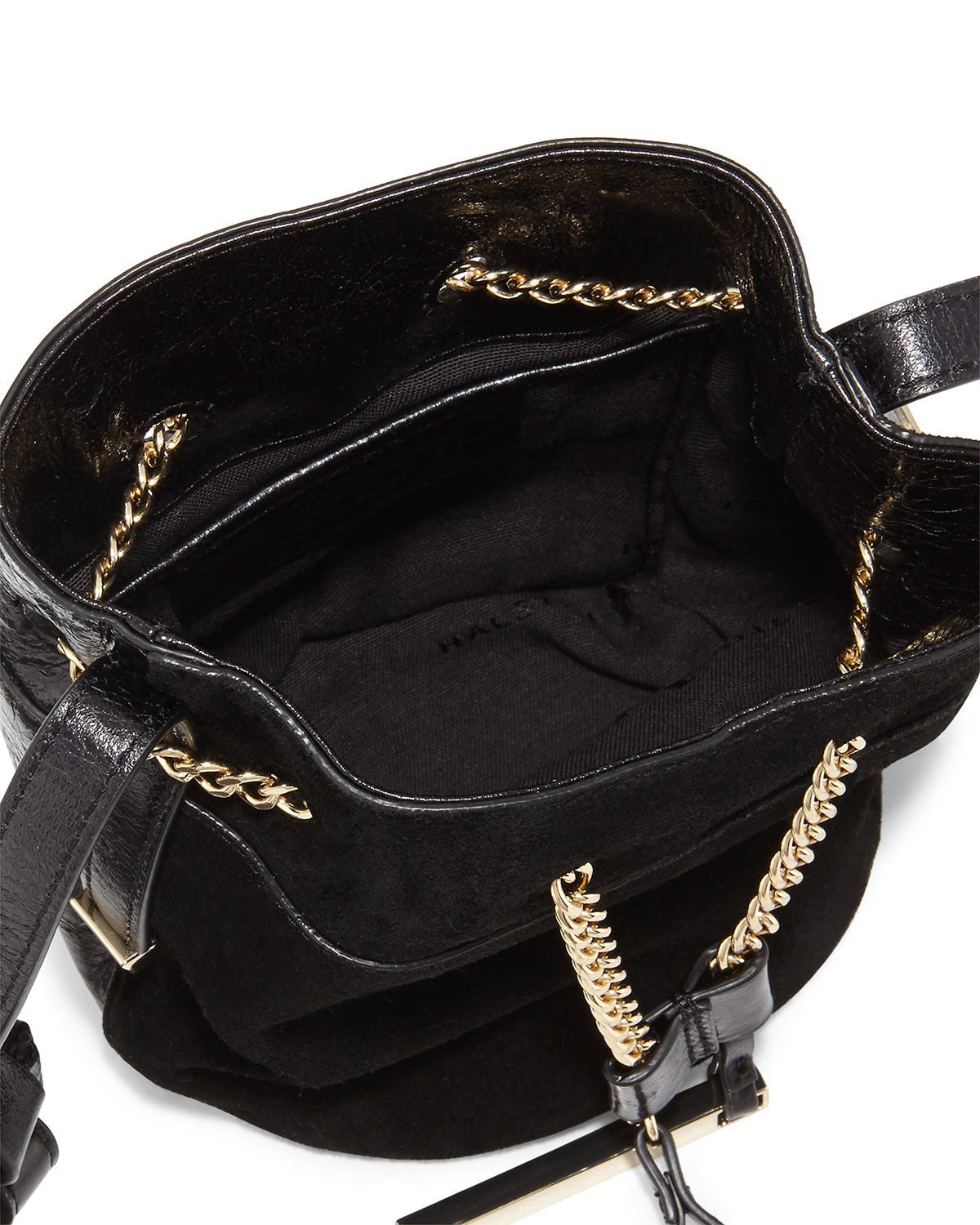 Halston Glazed Leather & Suede Bucket Bag in Black - Lyst