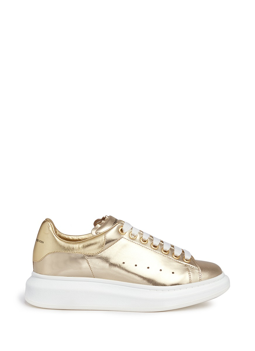 Lyst - Alexander Mcqueen Chunky Outsole Metallic Leather Sneakers in ...