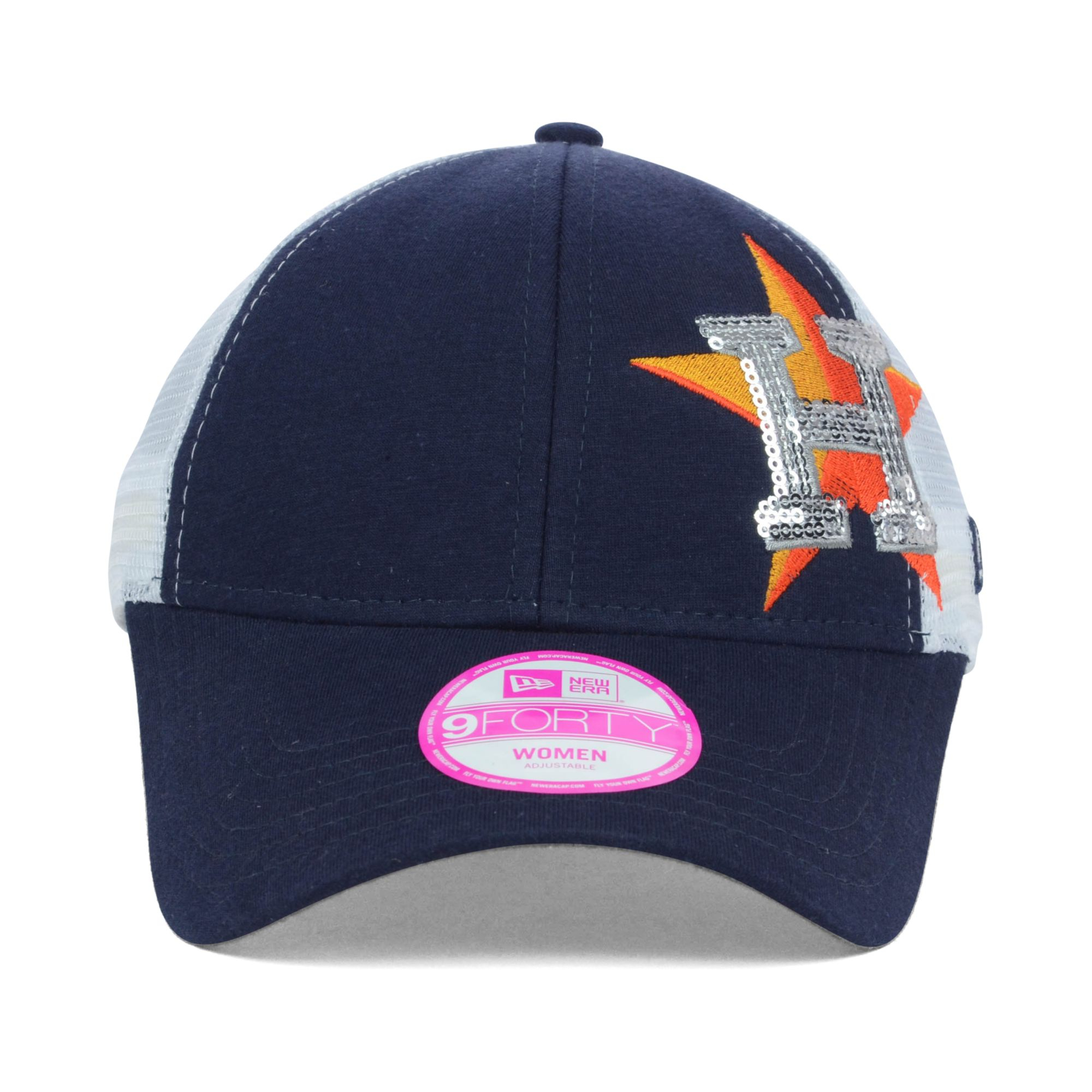 New era Womens Houston Astros Sequin Shimmer 9forty Cap in Blue (Orange