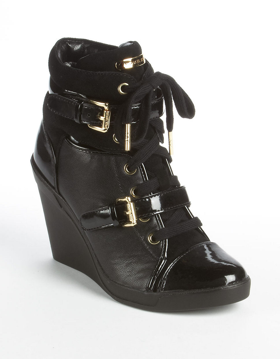 Michael michael kors Ivyna Leather Wedge Boots in Black | Lyst