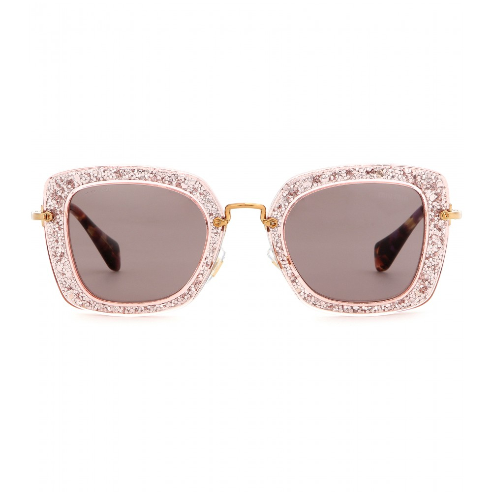 Miu Miu Glitter Square Sunglasses in Pink | Lyst