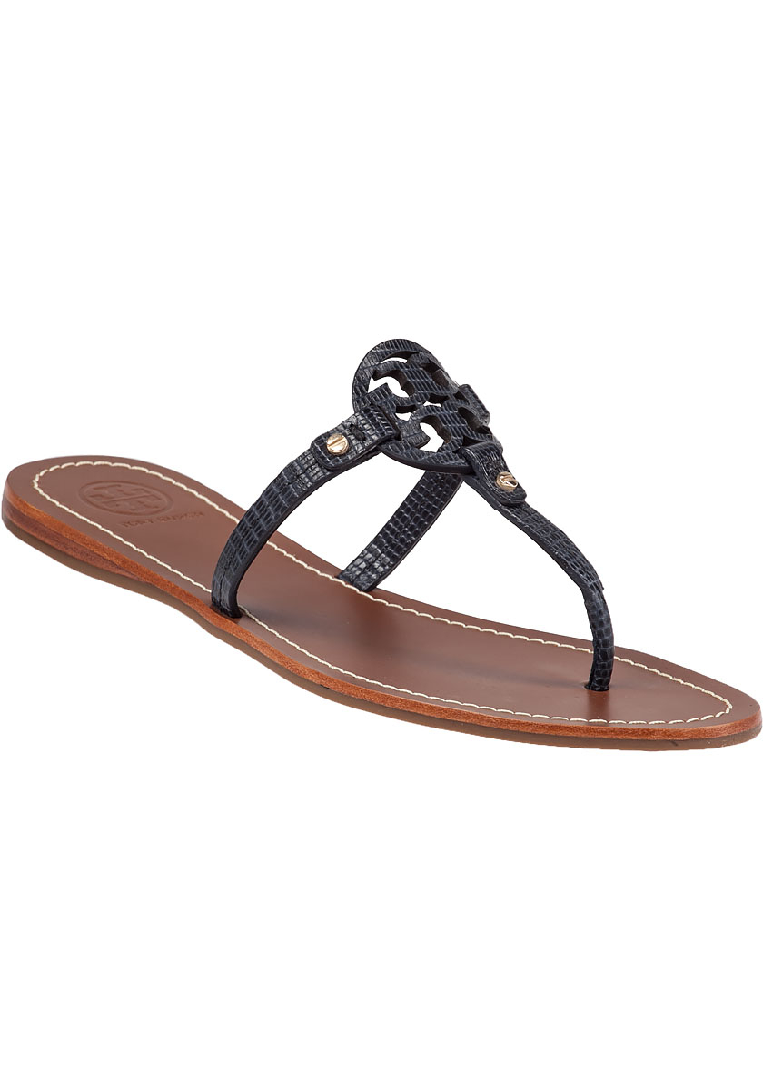 Tory Burch - Miller Tan Leather Logo Thong Sandals