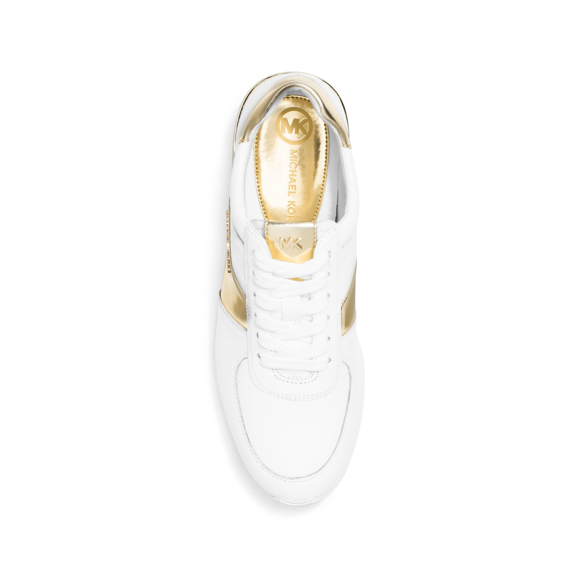 Michael Kors Allie Metallic-trim Leather Sneaker in White/Pale Gold (White)  - Lyst