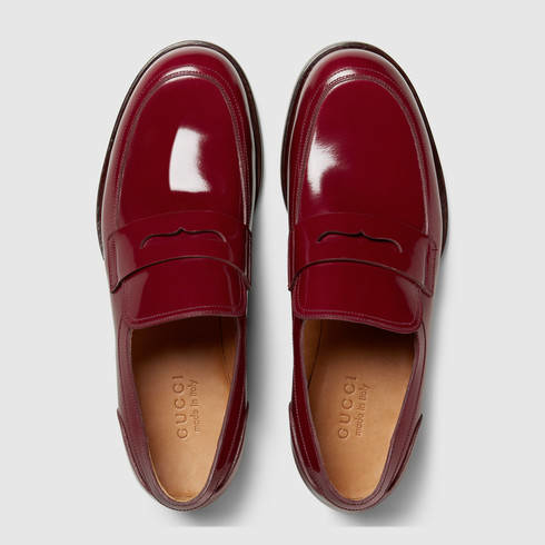 Gucci Shiny Leather Penny Loafer in Red for Men - Lyst