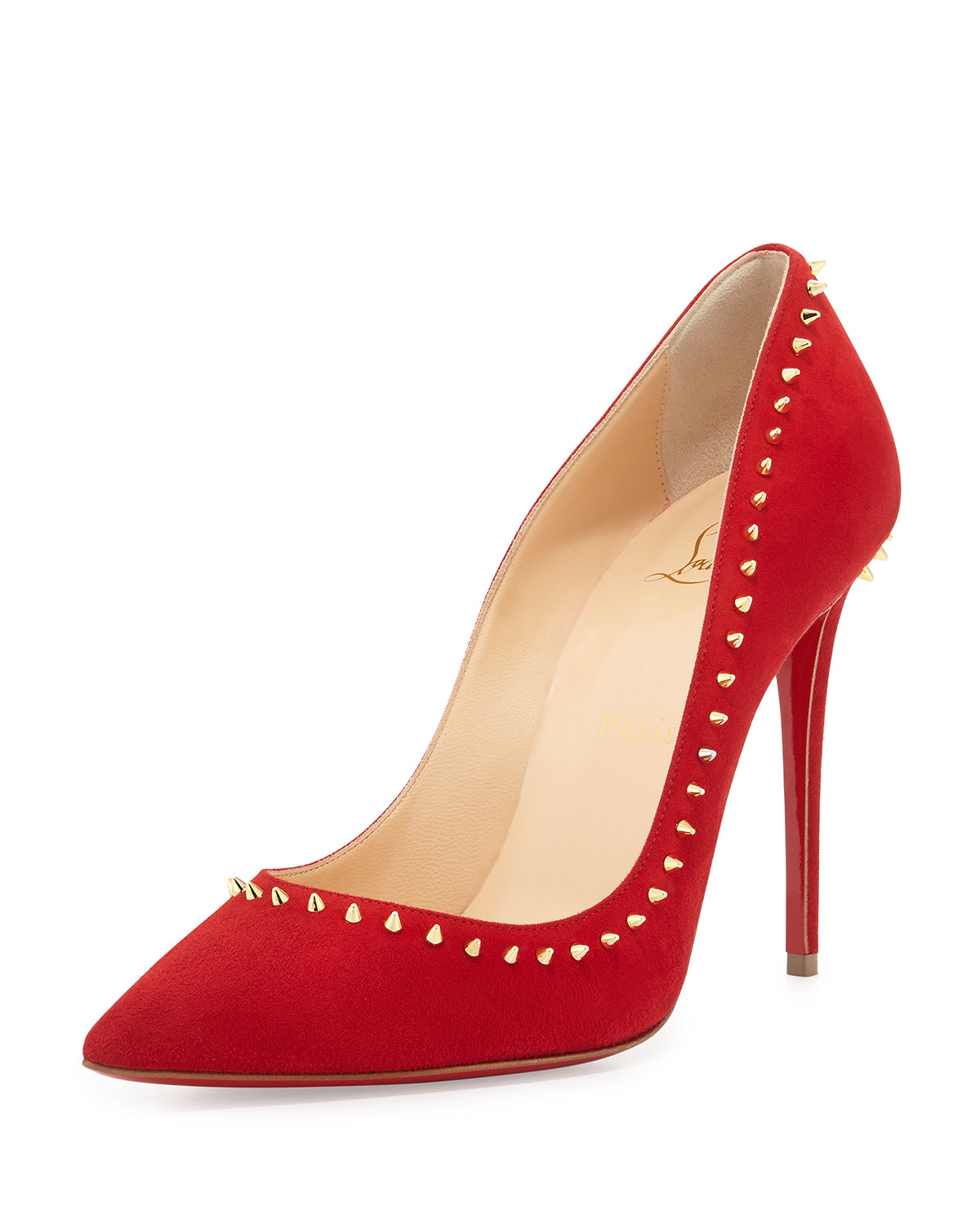 Christian Louboutin Anjalina Spiked Suede Red-Sole Pumps in Metallic - Lyst