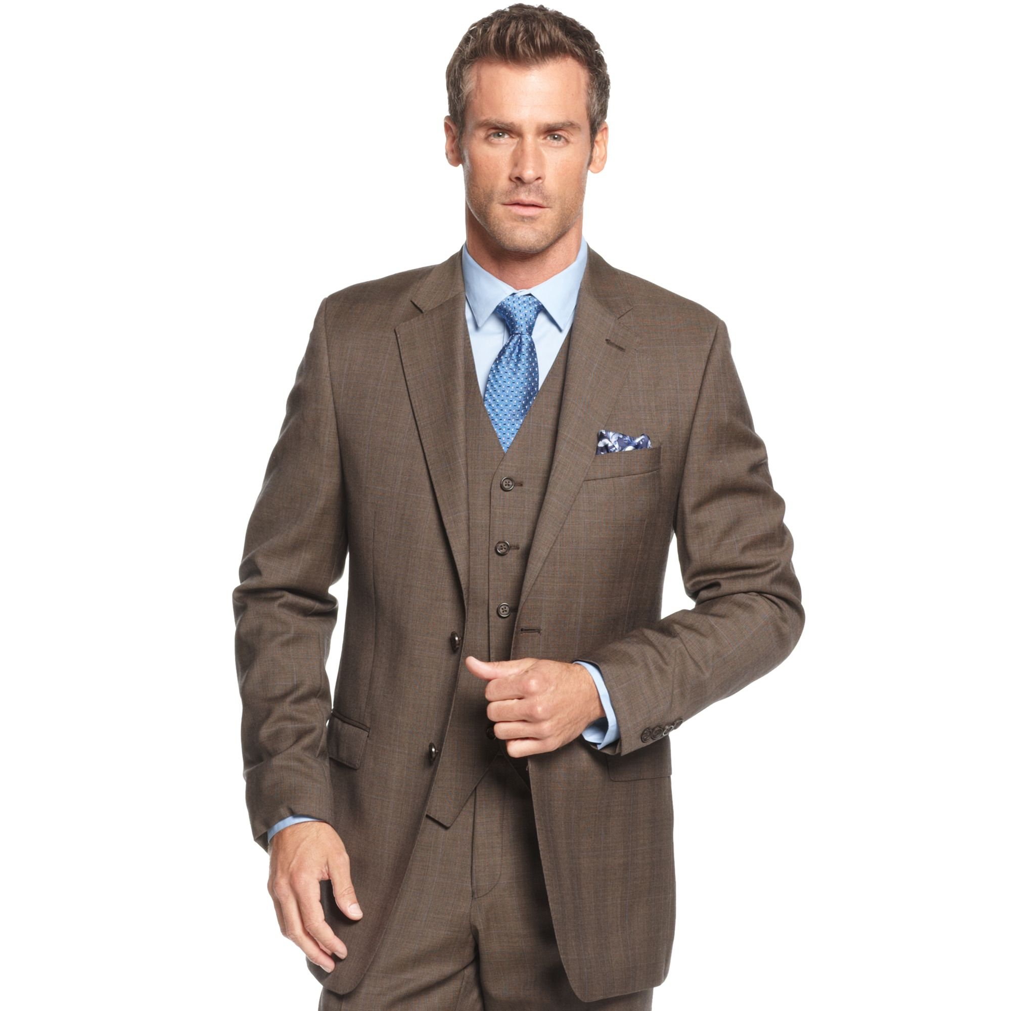 Lauren by Ralph Lauren Lauren By Ralph Lauren Suit Brown Plaid Blue Deco Vested Suit for Men - Lyst