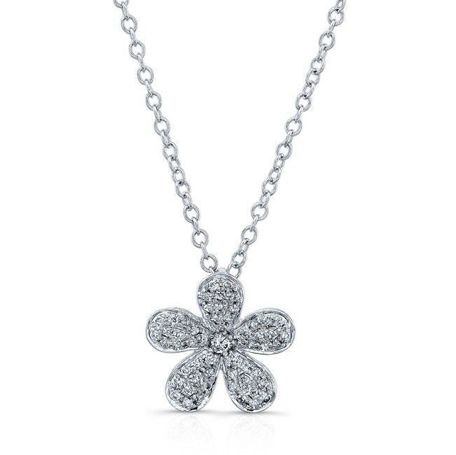 Anne Sisteron 14Kt White Gold Diamond Flower Necklace in Silver
