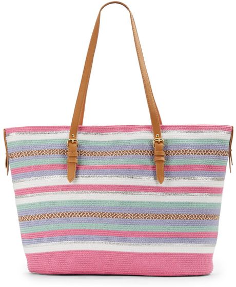 Saks Fifth Avenue Mixed Stripe Straw Tote in Pink (pink multi)
