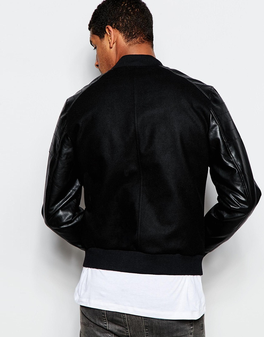 Produkt Wool Bomber Jacket With Faux Leather Sleeves in Black for Men | Lyst