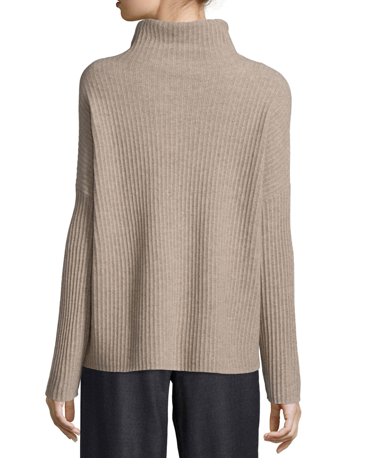 Eileen Fisher Boxy Funnel-neck Cashmere Sweater in Almond (Brown) - Lyst