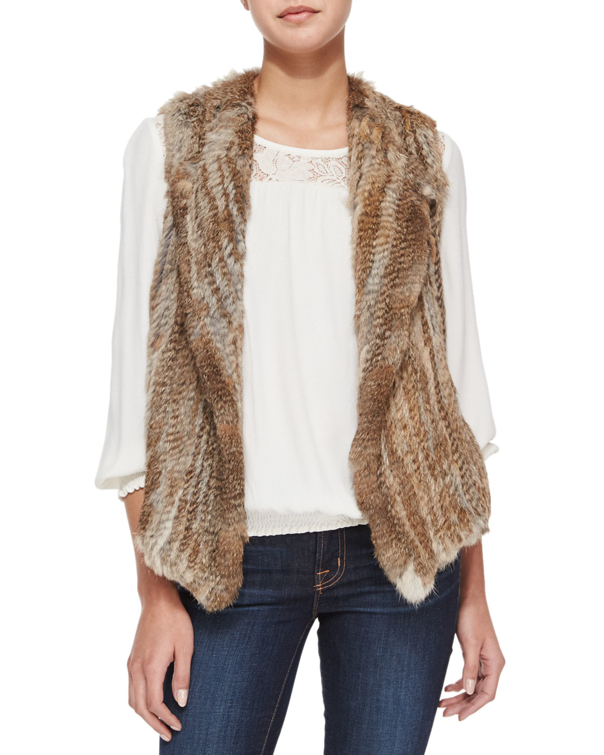 Joie Andoni Rabbit Fur Vest in Brown Lyst