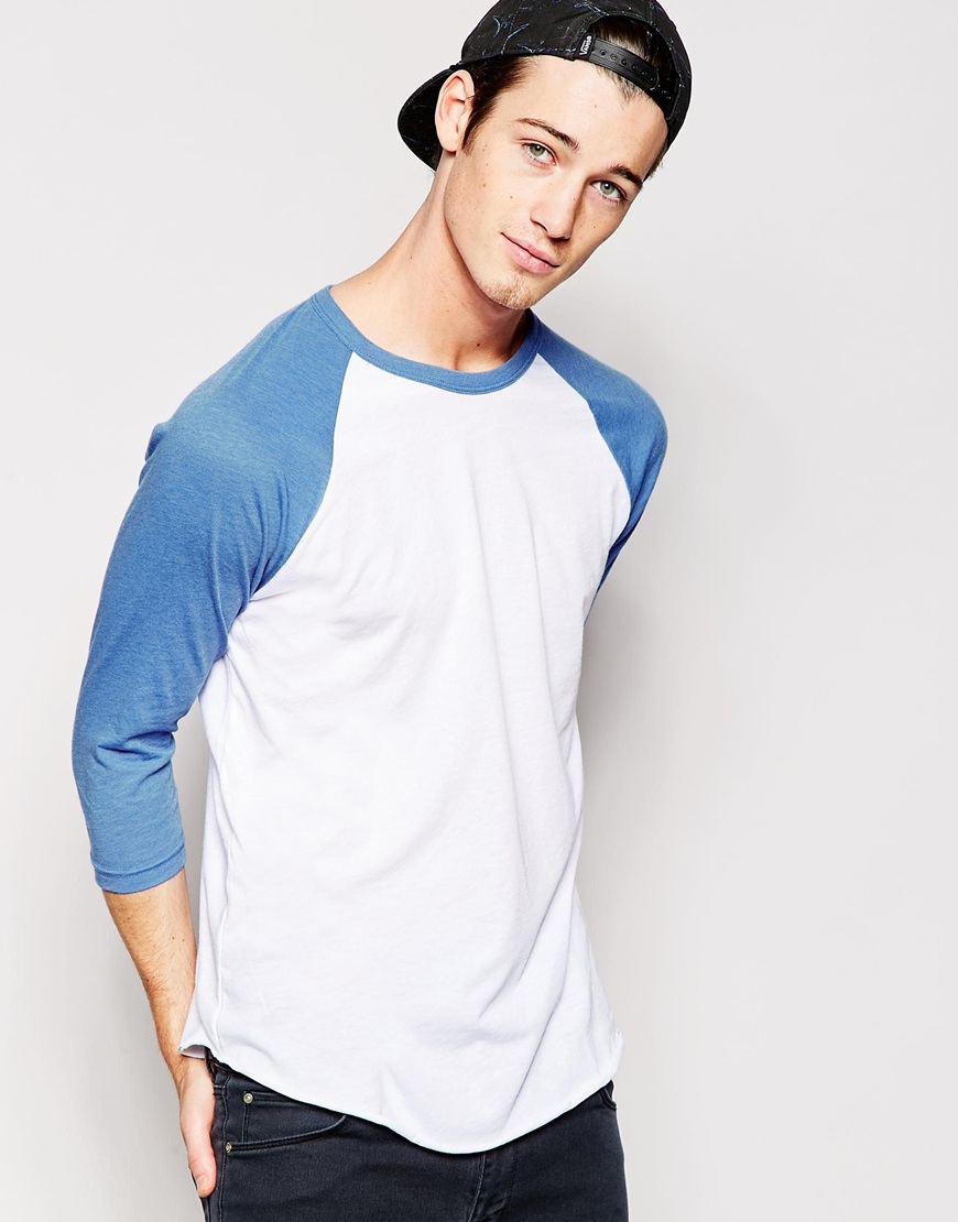 American apparel 3/4 Sleeve Raglan T-shirt in Blue for Men | Lyst