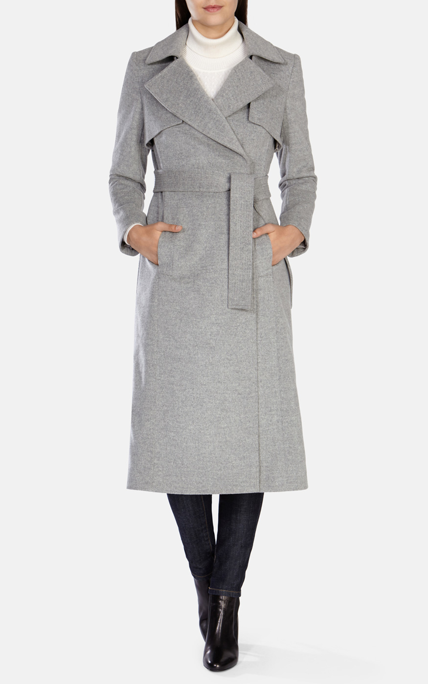 Karen Millen Wool And Cashmere Longline Trenchcoat in Grey (Gray) - Lyst