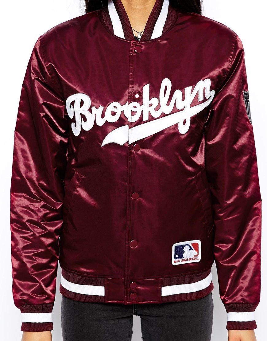 Majestic Brooklyn Dodgers Satin Baseball Bomber Jacket in Purple | Lyst