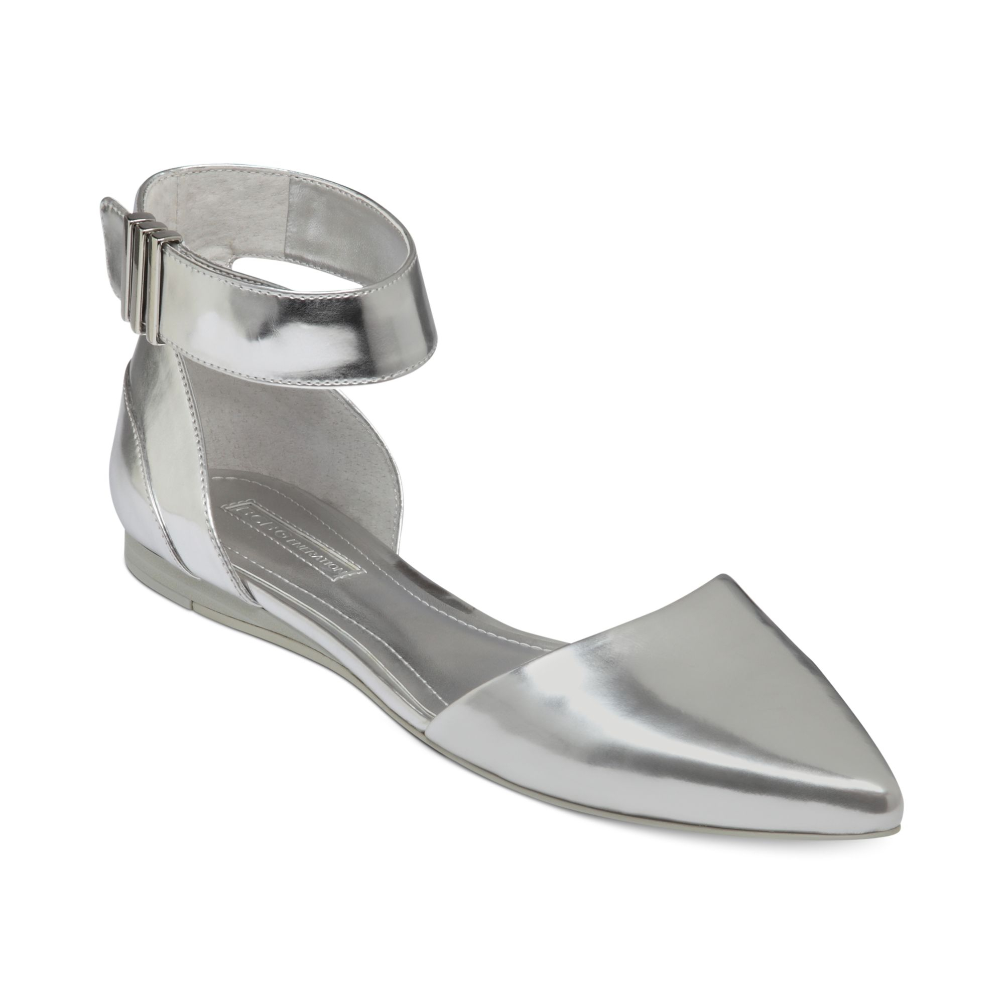 silver flat shoes with ankle strap