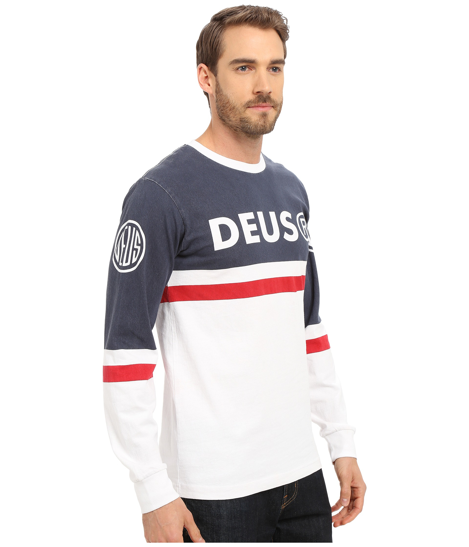 Deus Ex Machina Trickers Long Sleeve Tee in White/Navy (Blue) for Men | Lyst