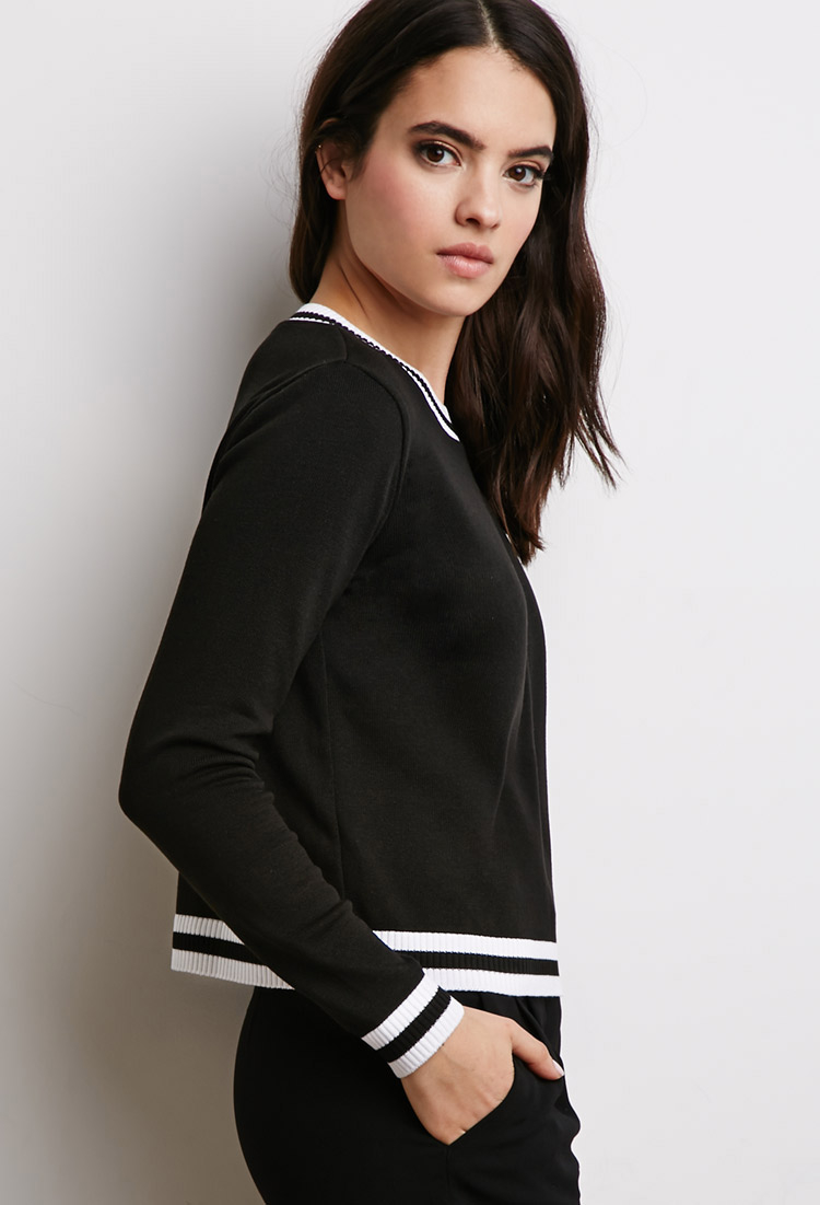 Forever 21 Varsity-striped Trim Sweater 