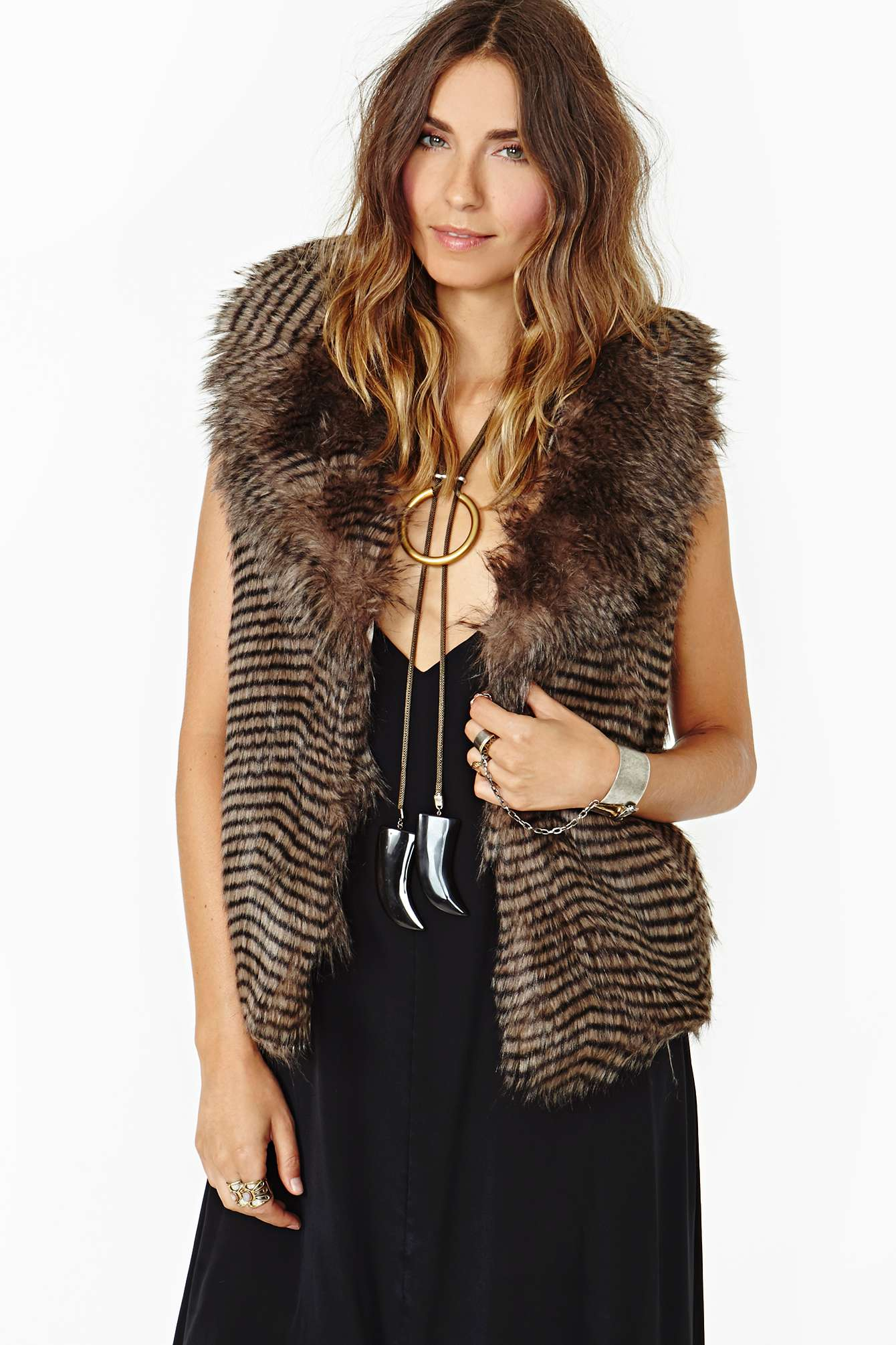 Nasty gal Sasha Faux Fur Vest in Brown (taupe) Lyst
