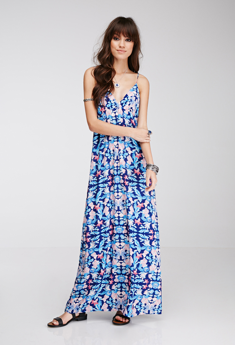 Forever 21 Floral Print Maxi Dress in Blue (NAVY/BLUSH) | Lyst