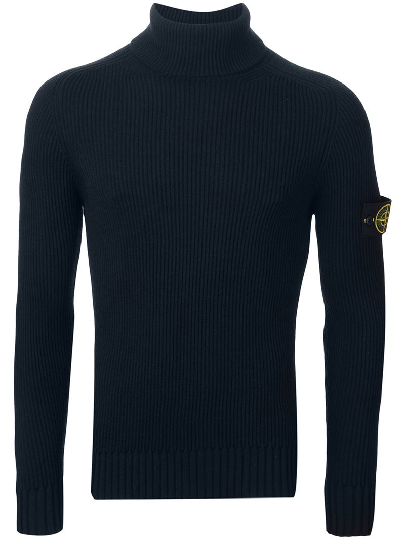 Stone Island Ribbed Roll Neck Sweater in Blue for Men - Lyst