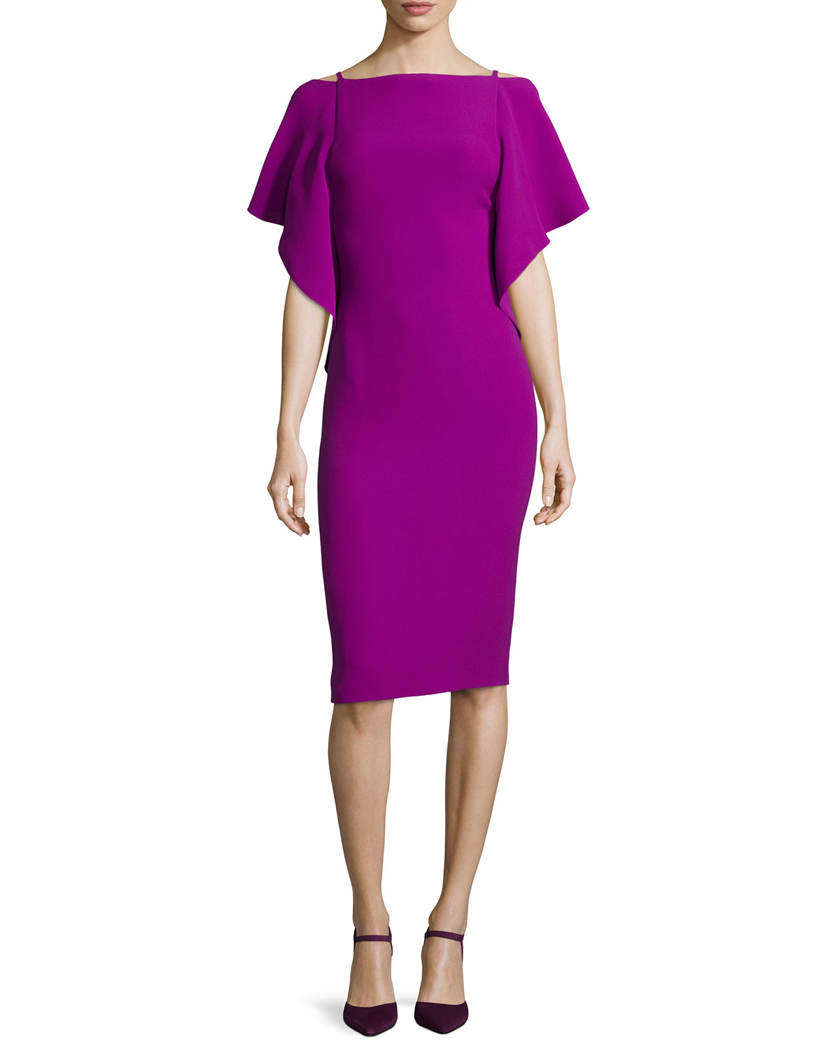 Ralph lauren collection Flutter-sleeve Scoop-back Dress in Purple | Lyst
