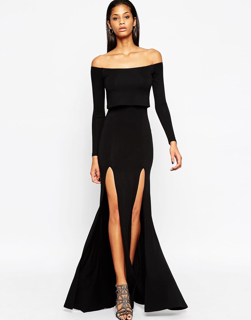 black long sleeve dress with thigh split