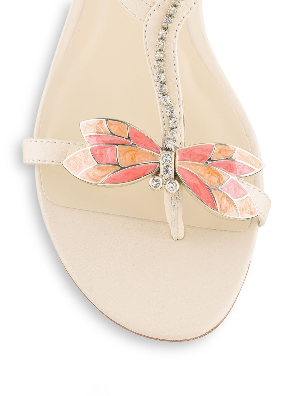 Vince Camuto Signature Crystal Dragonfly Leather Thong Sandals in Nude  (Natural) - Lyst