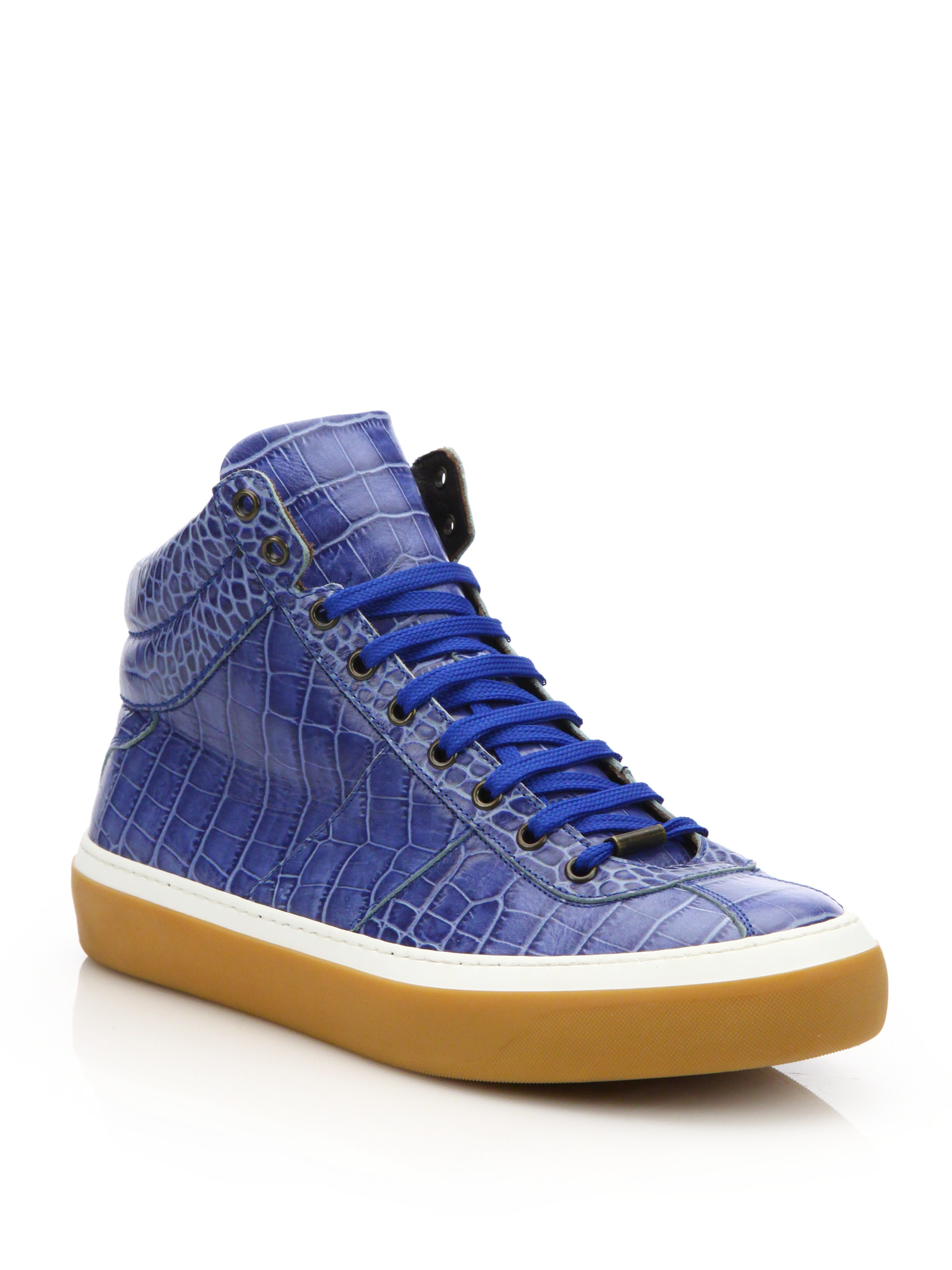 Lyst - Jimmy Choo Shiny Croc-embossed High-top Sneakers in Blue for Men