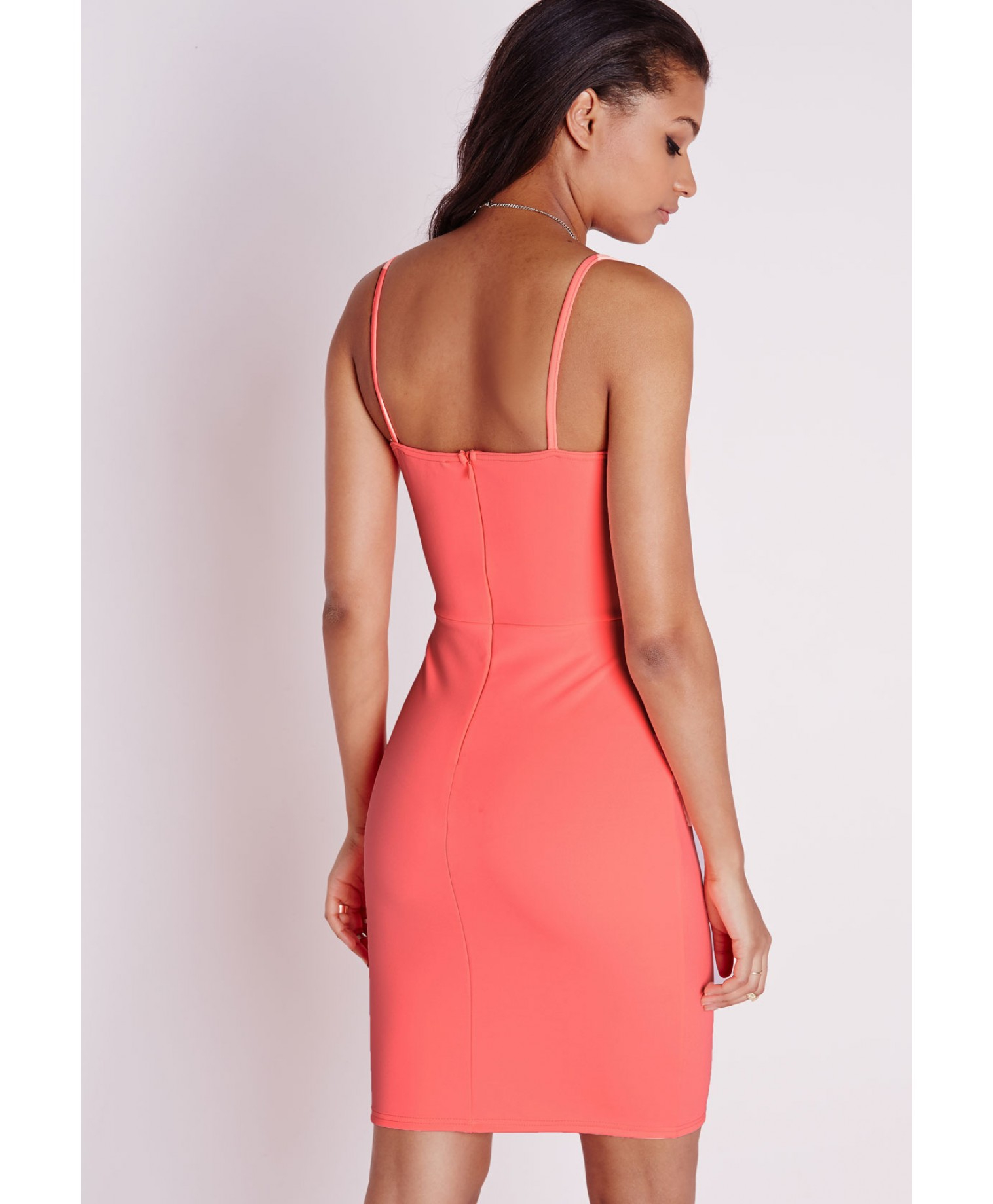 Town games neck bodycon orange bright strappy dress square gown