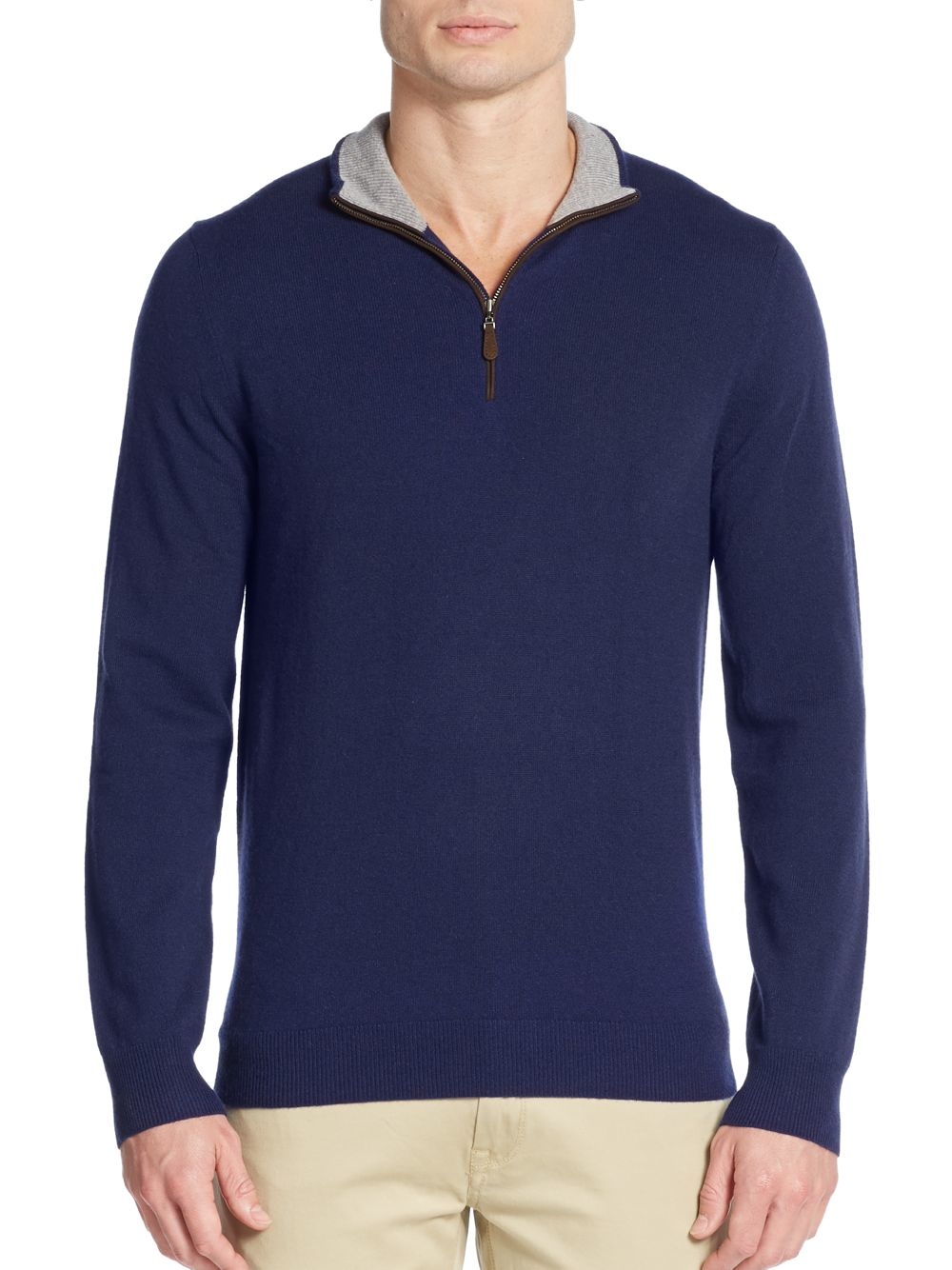 Saks Fifth Avenue Cashmere Zip-front Sweater in Blue for Men - Lyst