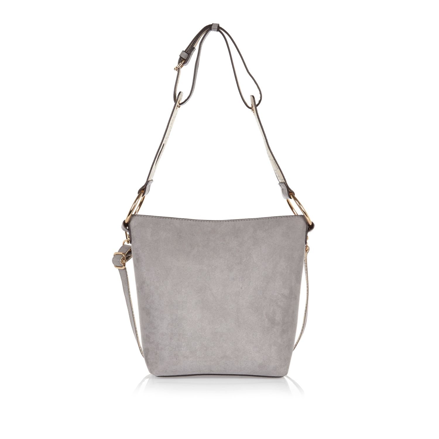 River Island | Gray Grey Monogram-lined Bucket Handbag | Lyst