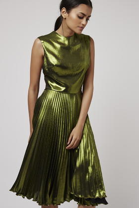 topshop green pleated dress