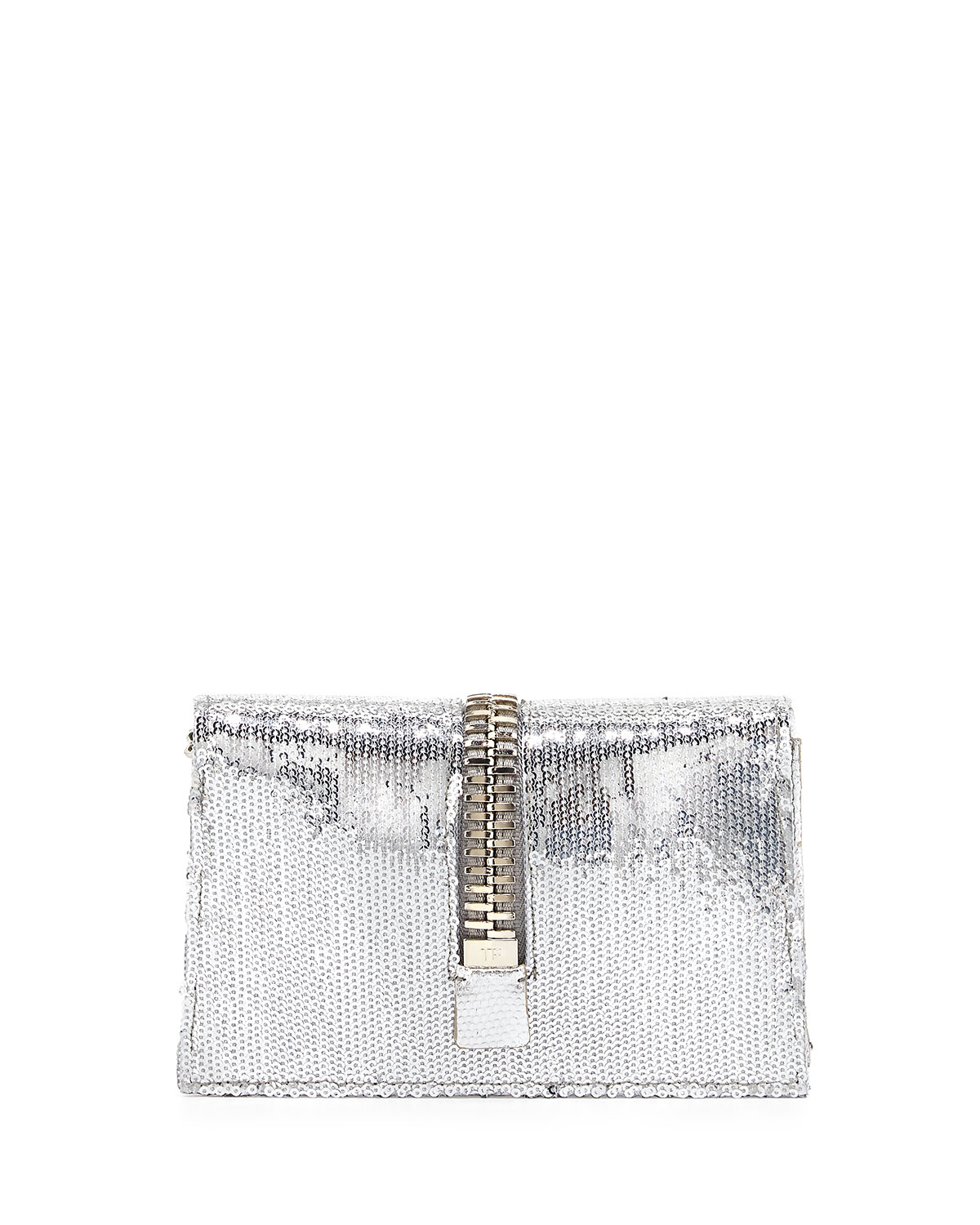 Tom ford Sequin Large-Zip Detail Clutch Bag in Silver | Lyst