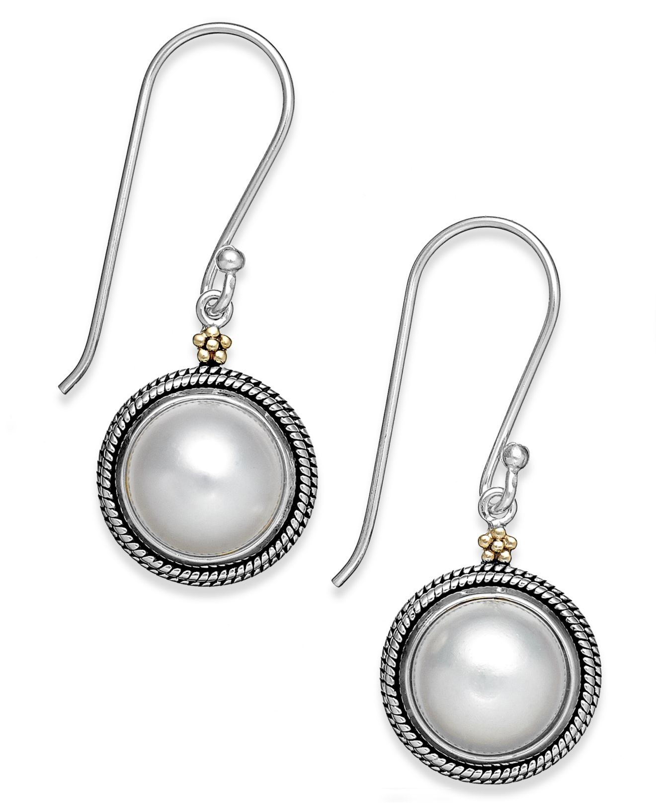Macy's Cultured Freshwater Pearl Drop Earrings In 14k Gold And Sterling