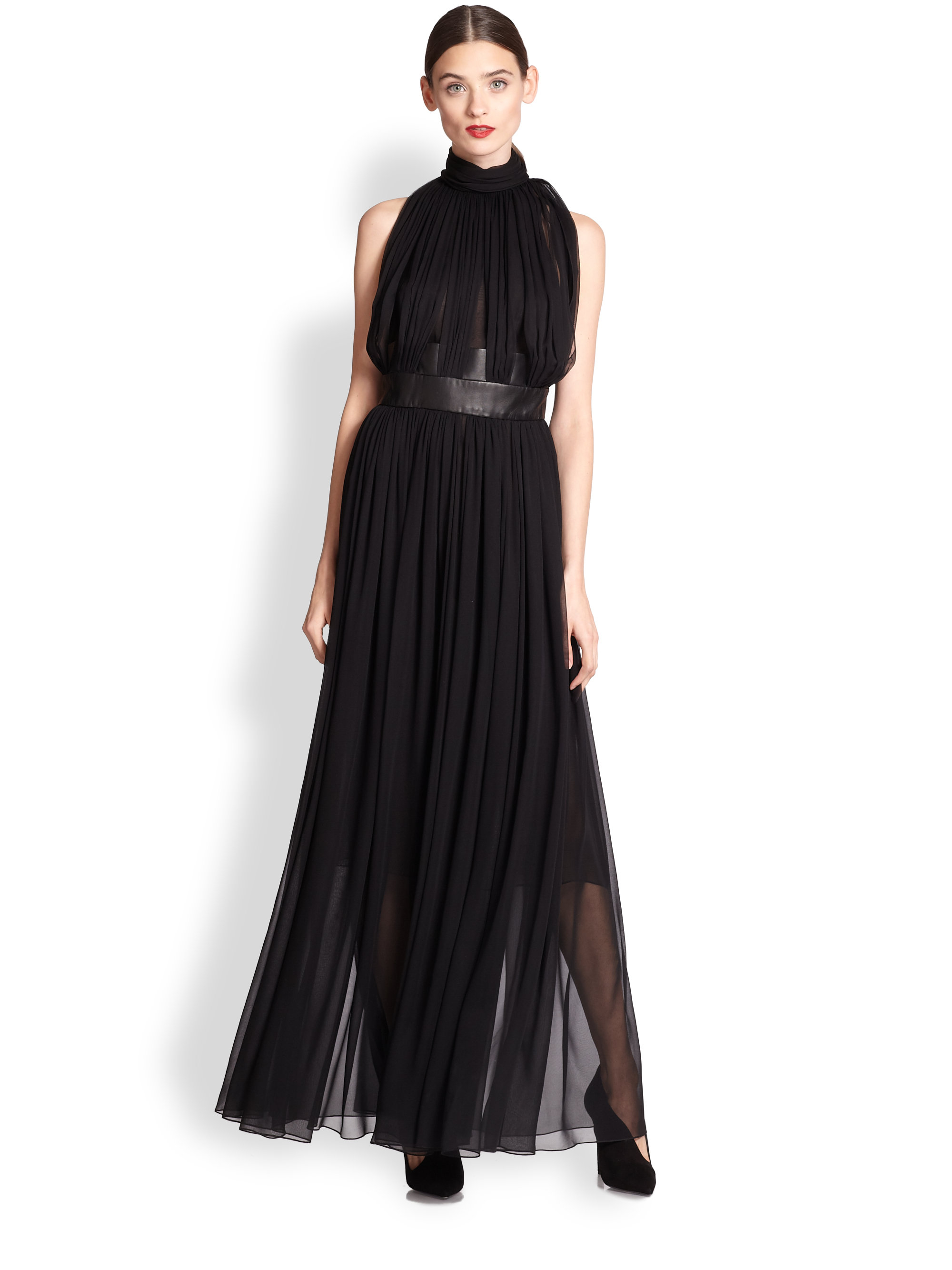 Black Leather Chiffon Dress
