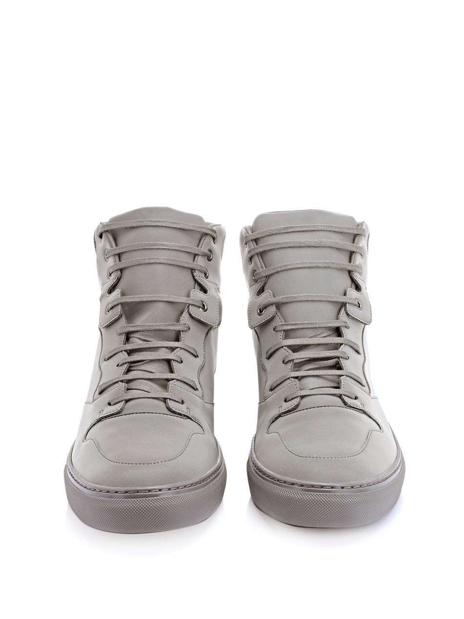 Balenciaga Reflective Leather High-Top Trainers in Gray for Men | Lyst