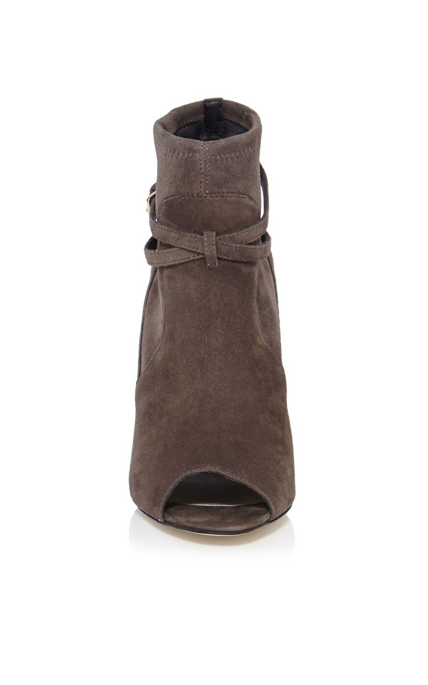 Karen Millen Stretch Peep Shoe Boot in Taupe (Brown) - Lyst