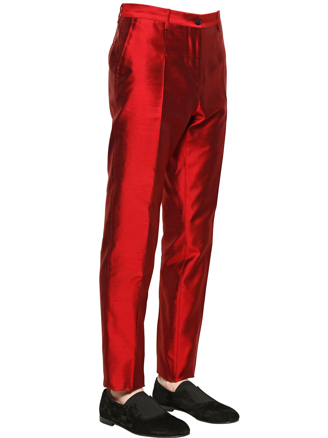 red silk pants suit