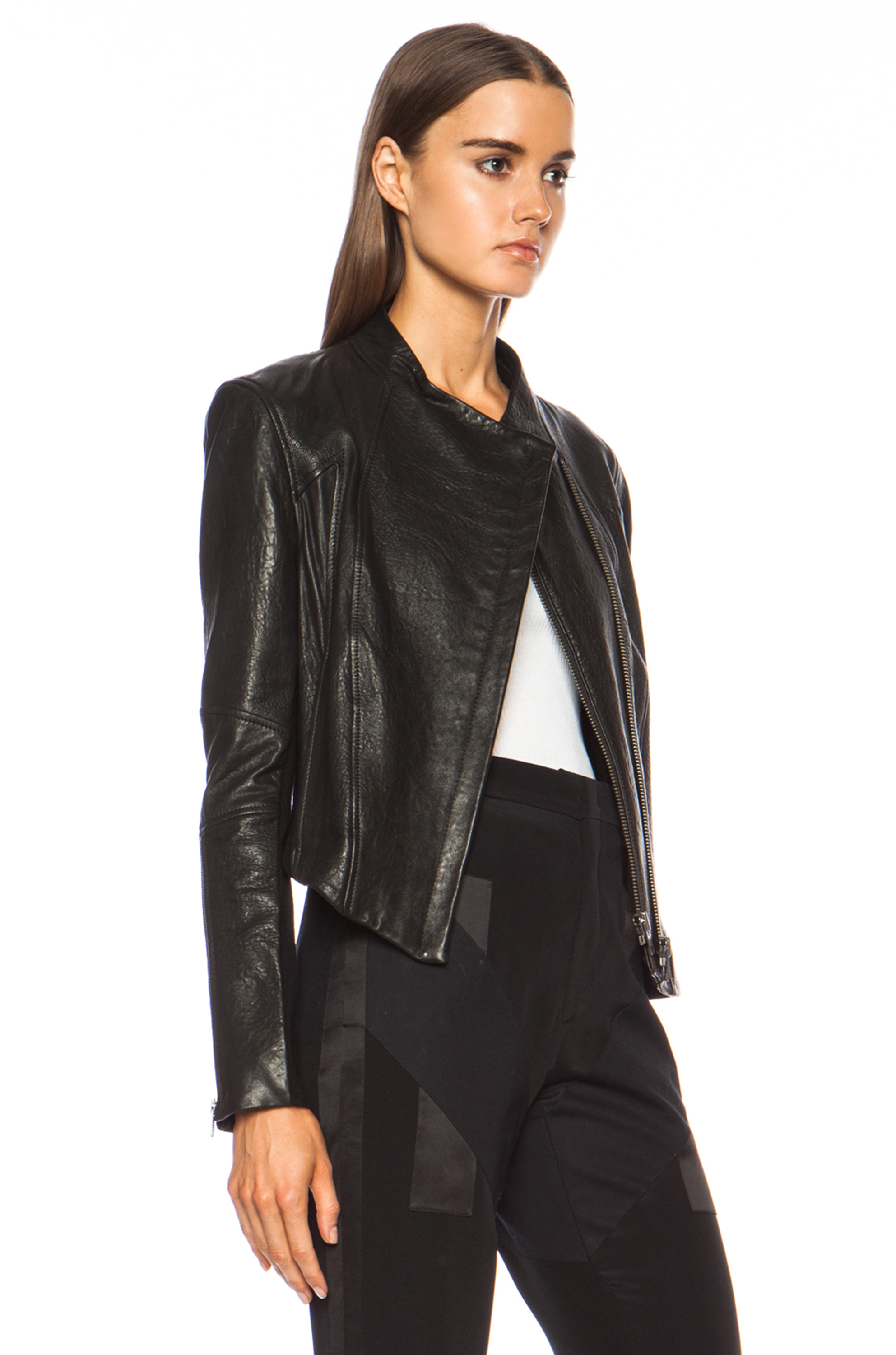 Helmut Lang Asymmetric Blistered Leather Jacket in Black | Lyst