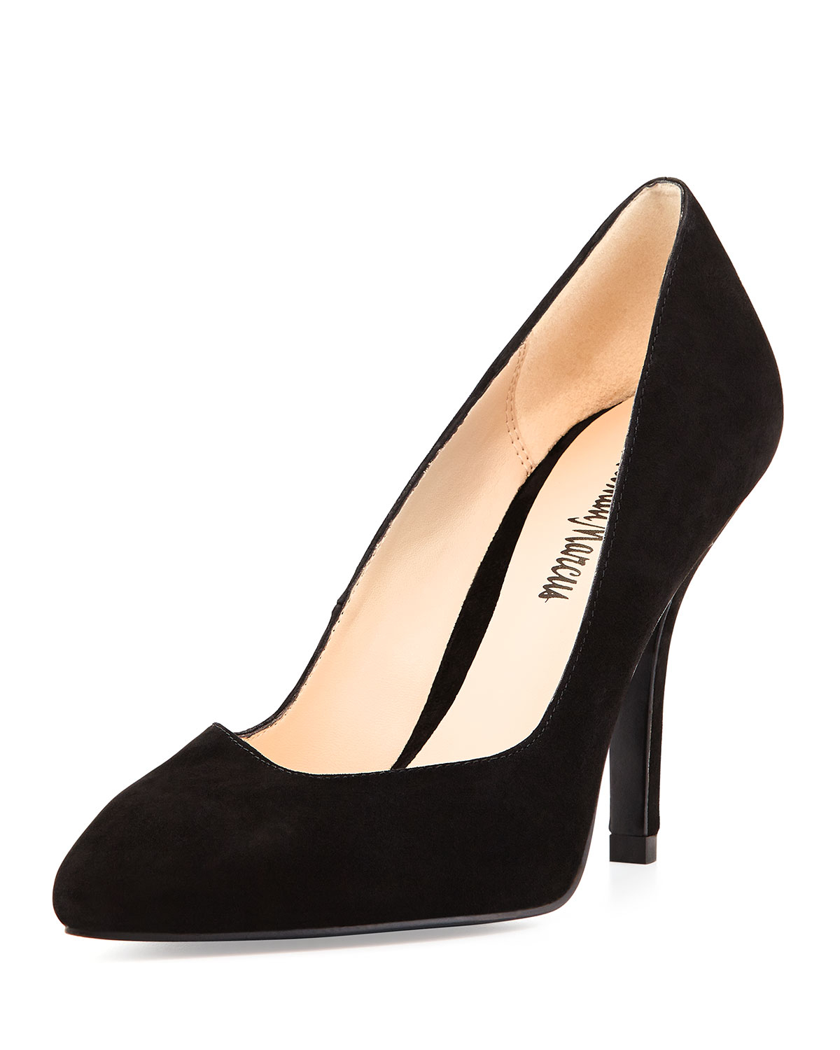 Neiman marcus Clearly Suede Leather High-Heel Pump in Black | Lyst