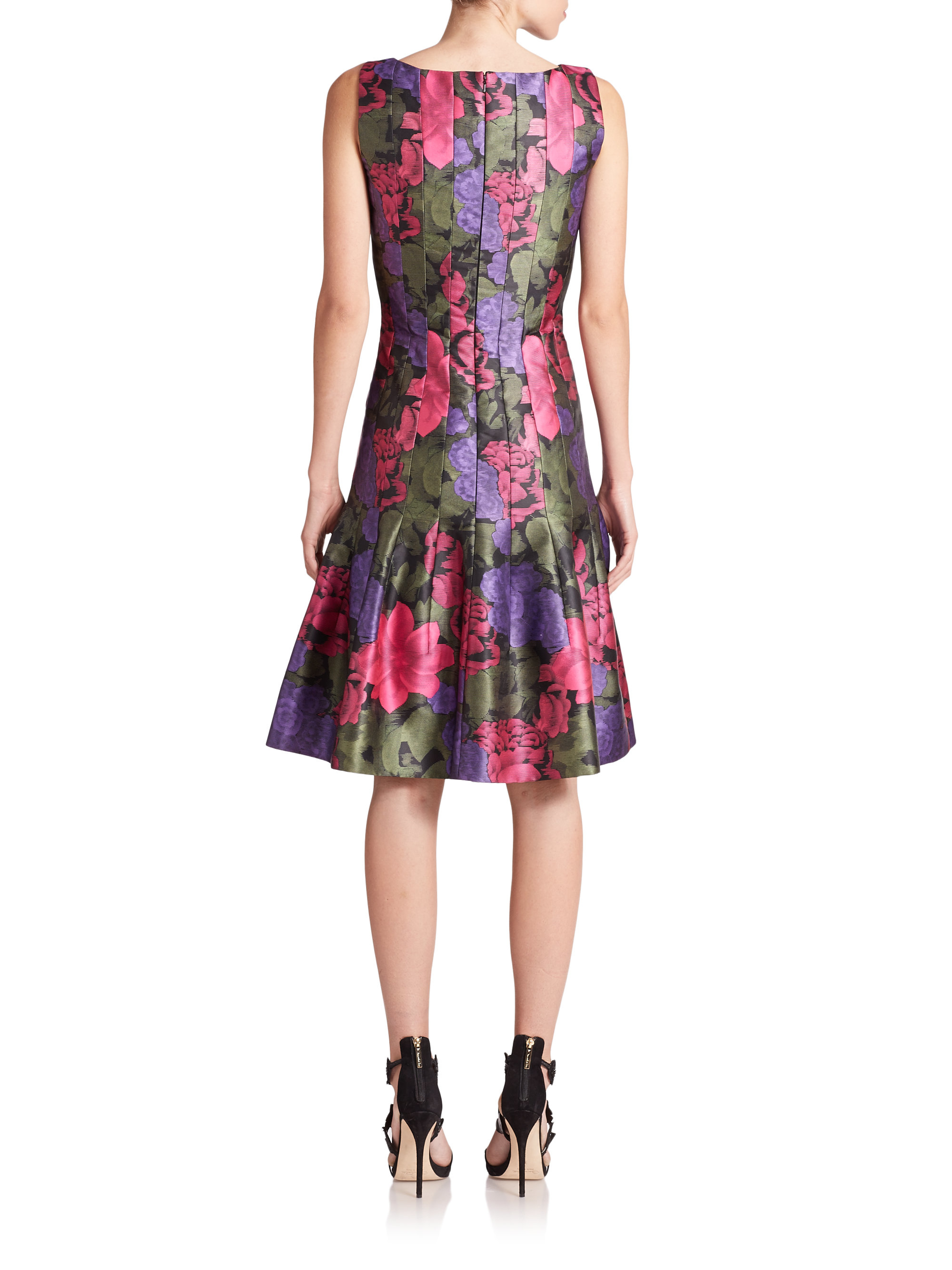 Oscar de la Renta Floral-print Scuba Fit & Flare Dress in Pink - Lyst