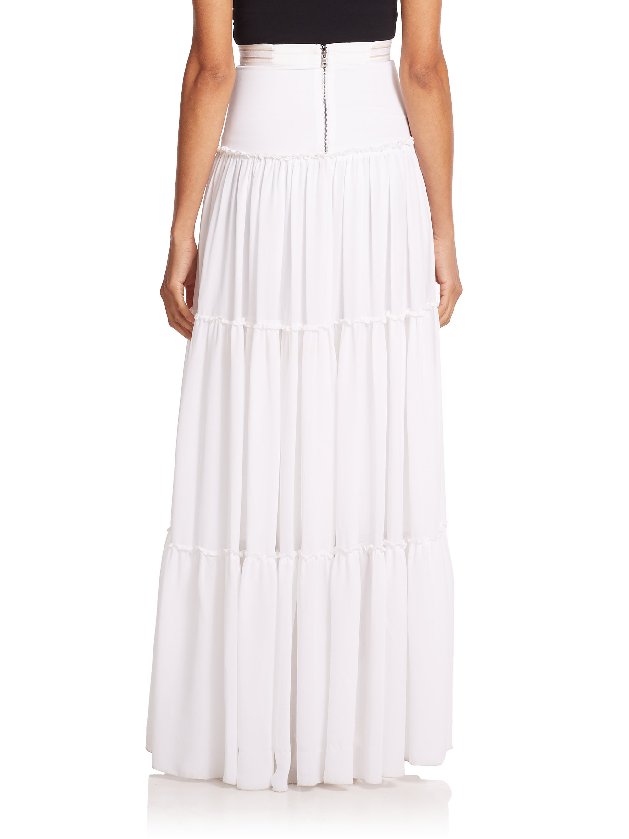 Alice + Olivia Synthetic Isobel Ruffle Maxi Skirt in White - Lyst