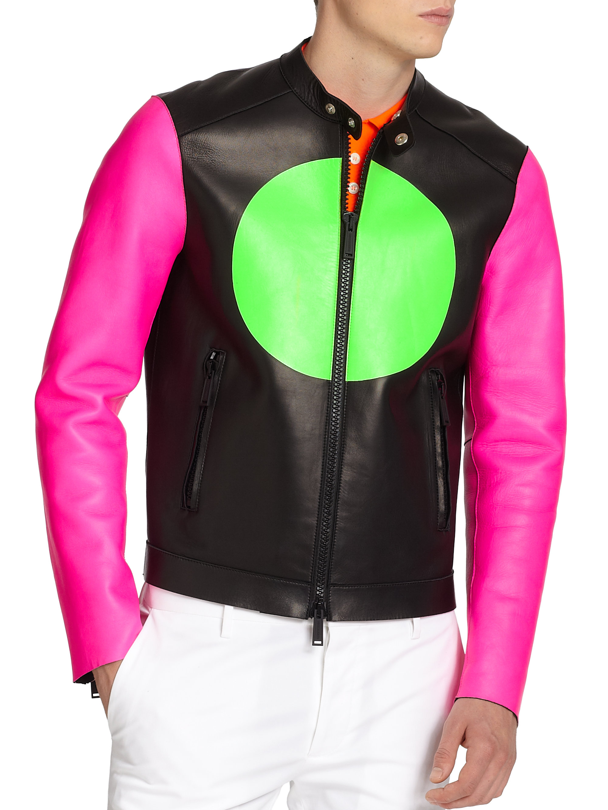 Dsquared² Neon Colorblock Leather Bomber for Men Lyst