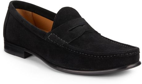 Saks Fifth Avenue Black Suede Penny Loafers in Black for Men | Lyst