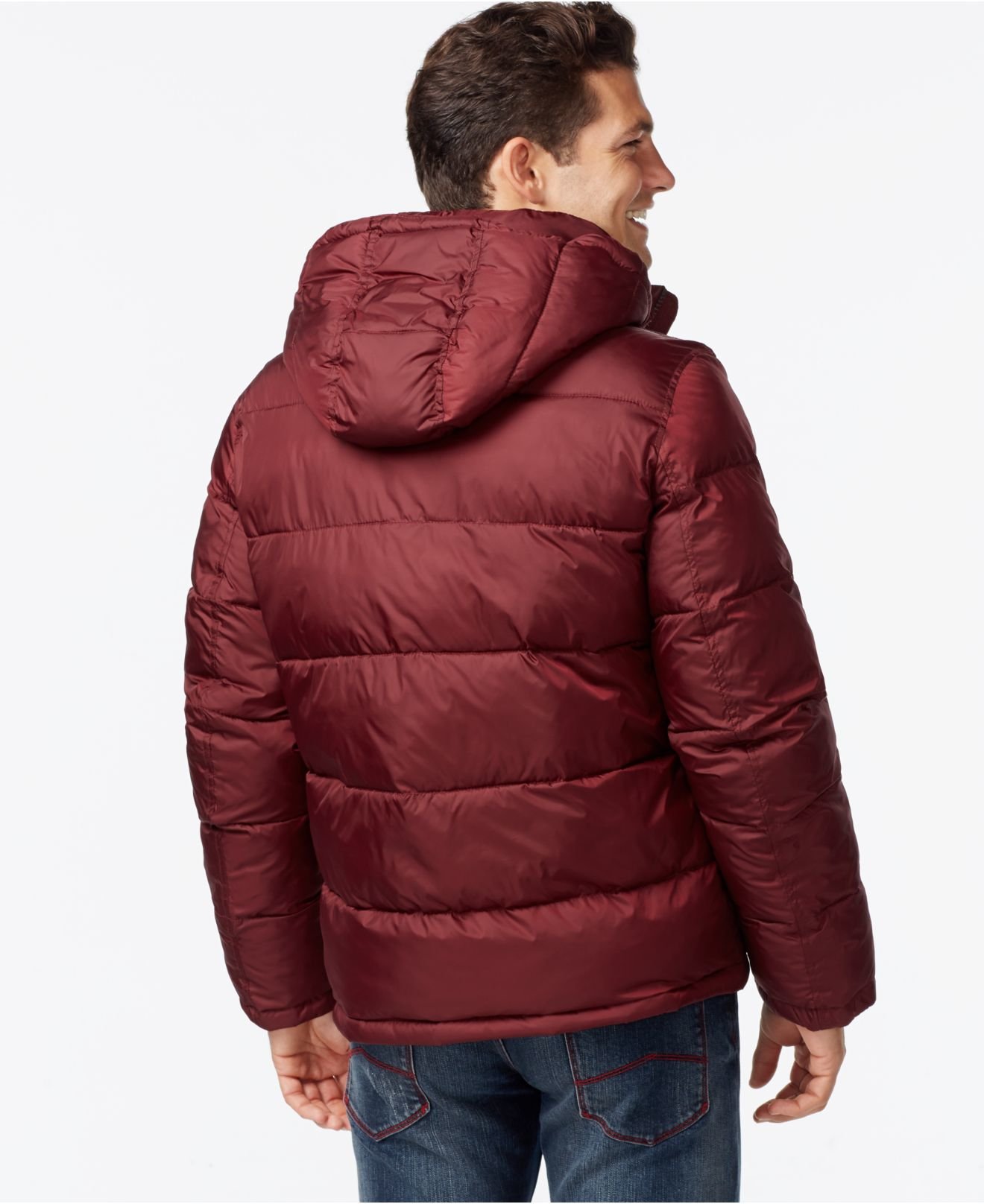 purple puffer jacket