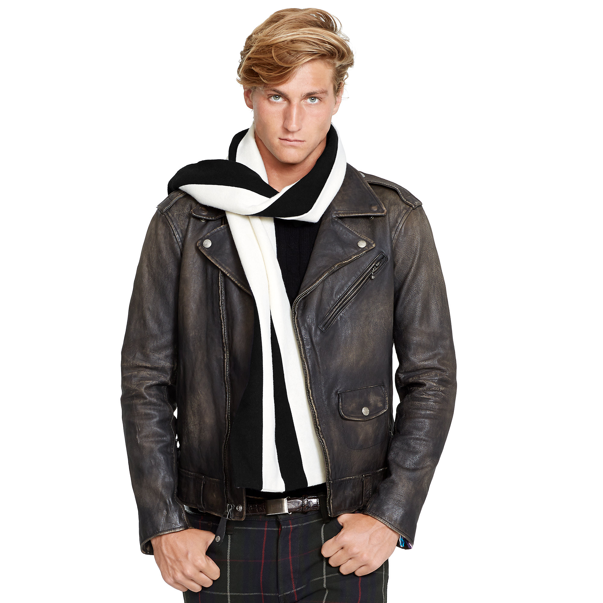 Polo Ralph Lauren Leather Full Zip Biker Jacket In Black For