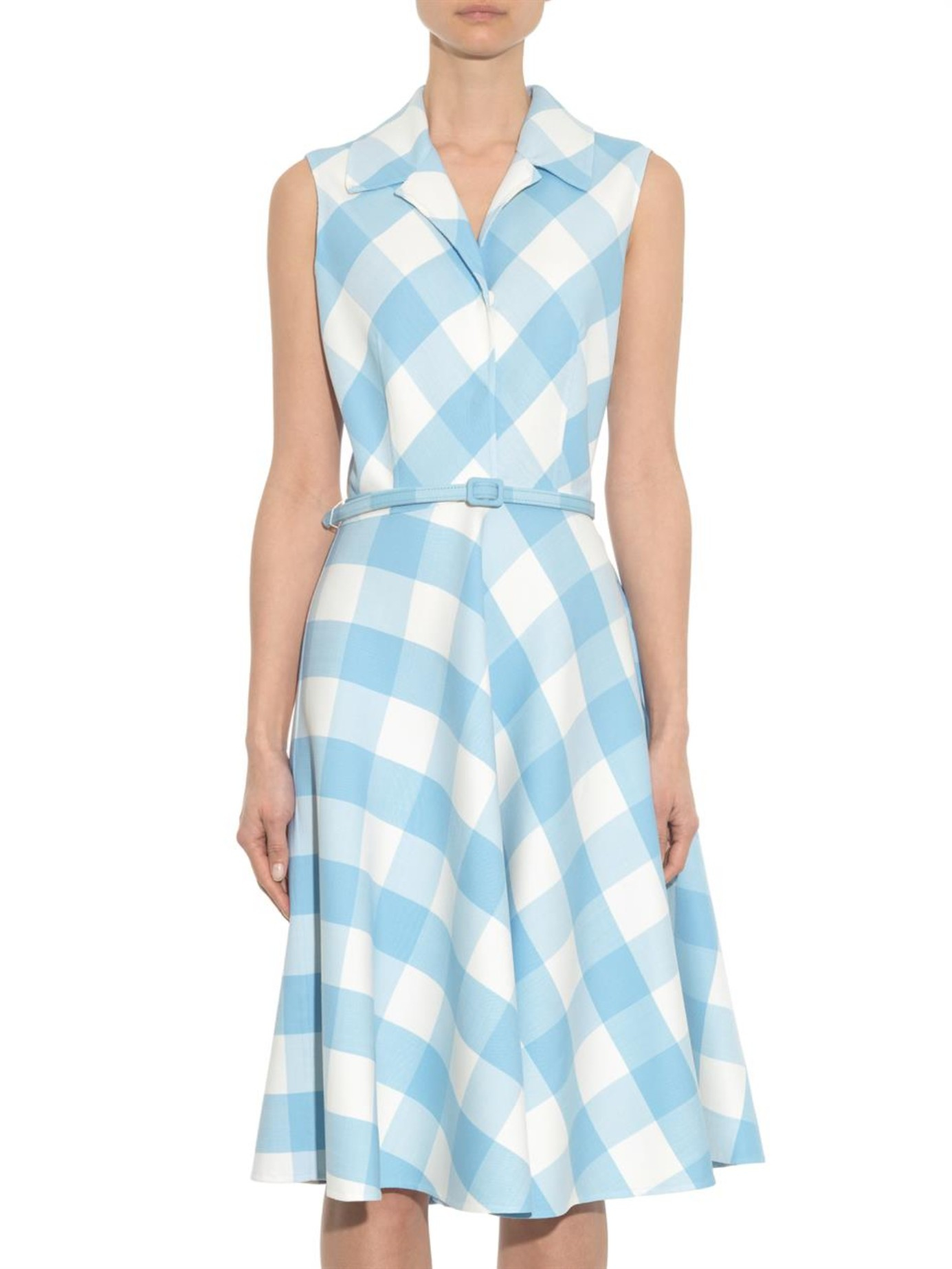 Oscar de la Renta Gingham Wool-blend Dress in Light Blue (Blue) - Lyst