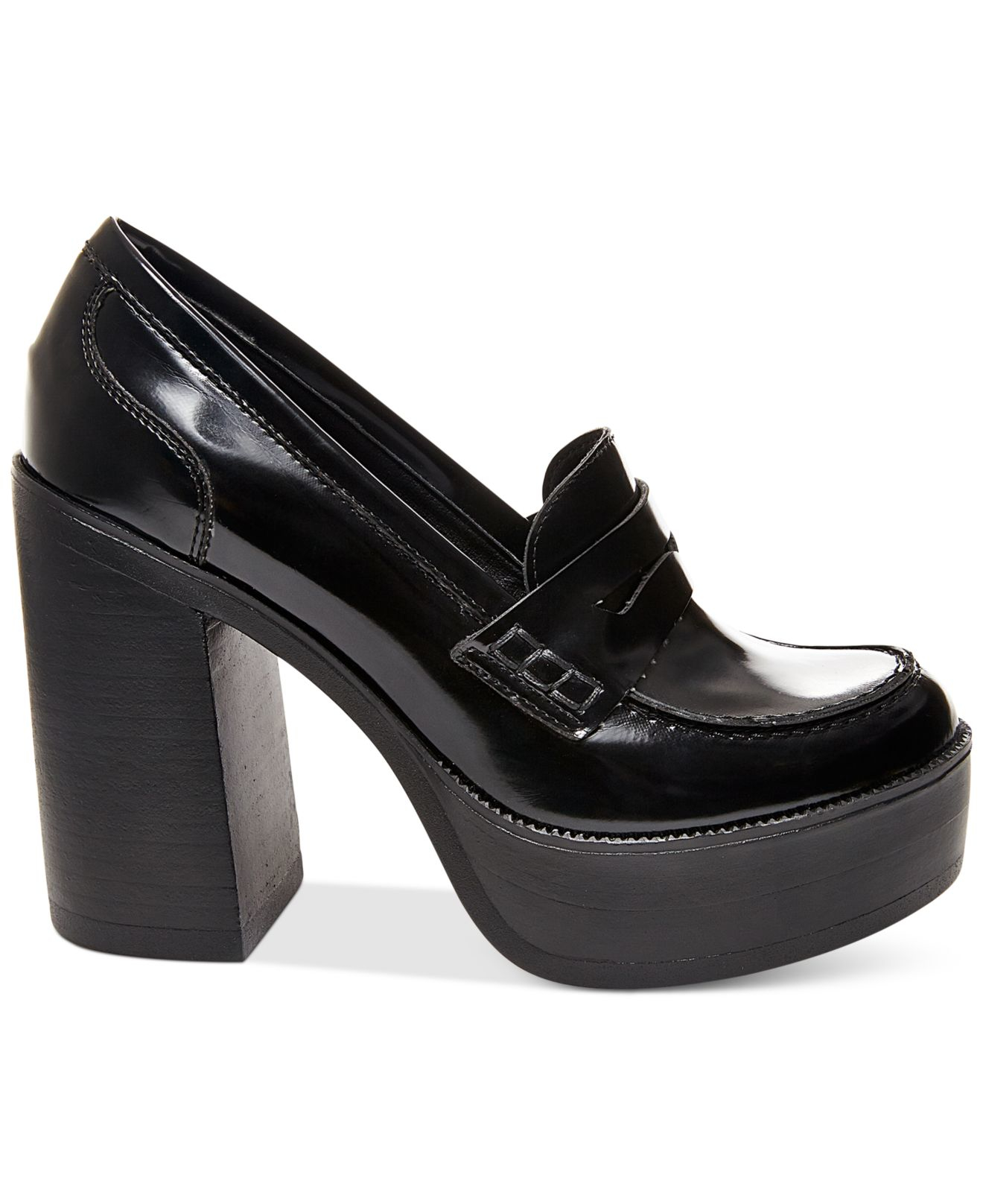 high heel penny loafer black