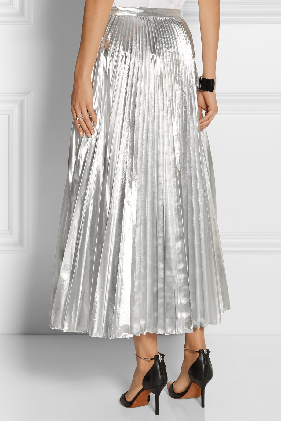 Lyst - Dkny Pleated Metallic Taffeta Midi Skirt in Metallic