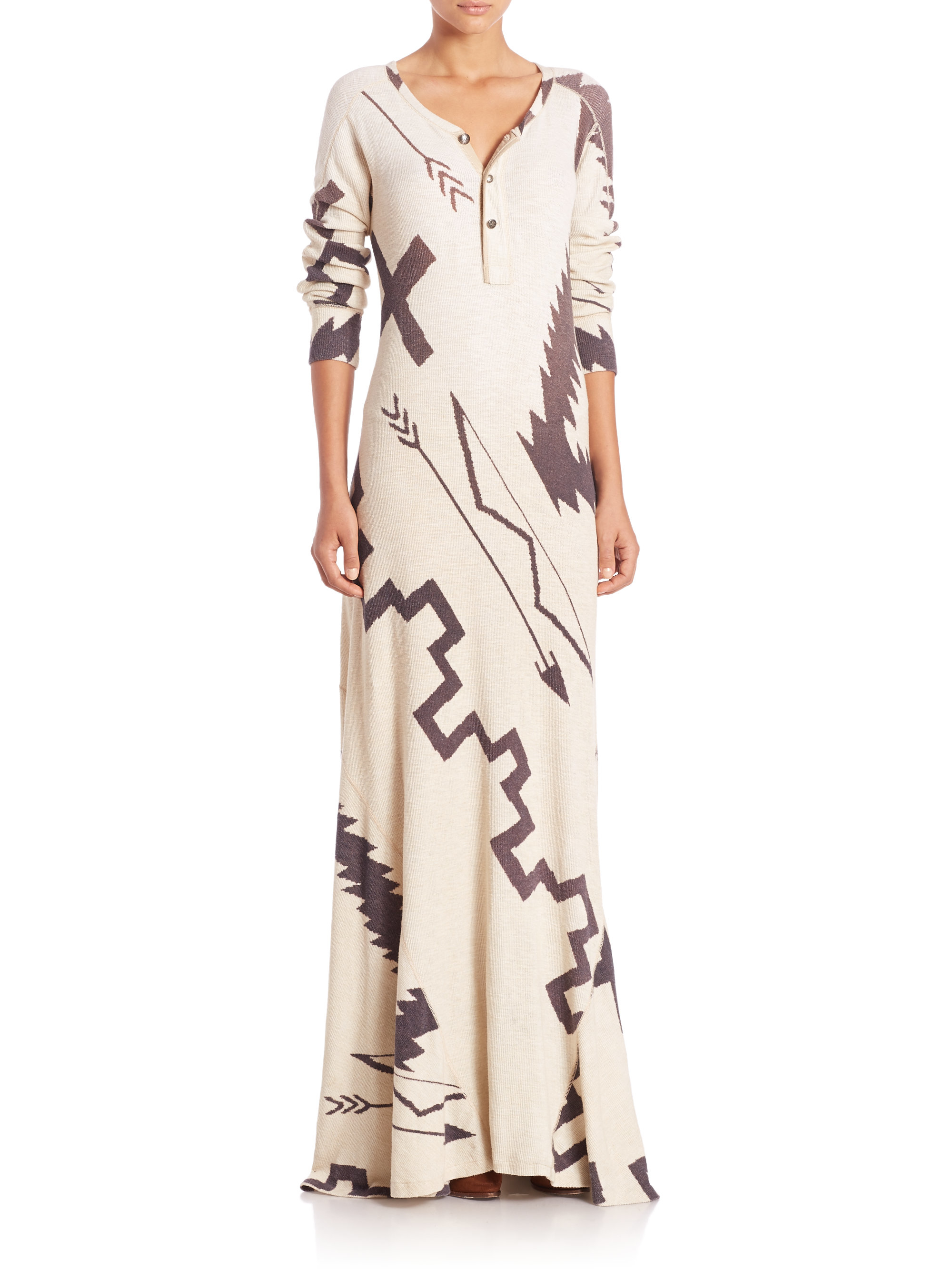 Polo Ralph Lauren Printed Henley Maxi Dress in Natural | Lyst